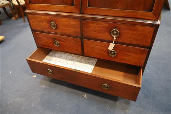 A George III Hepplewhite period mahogany dwarf linen press W. 3ft 9in. D.1ft 10in. H.5ft 6in.